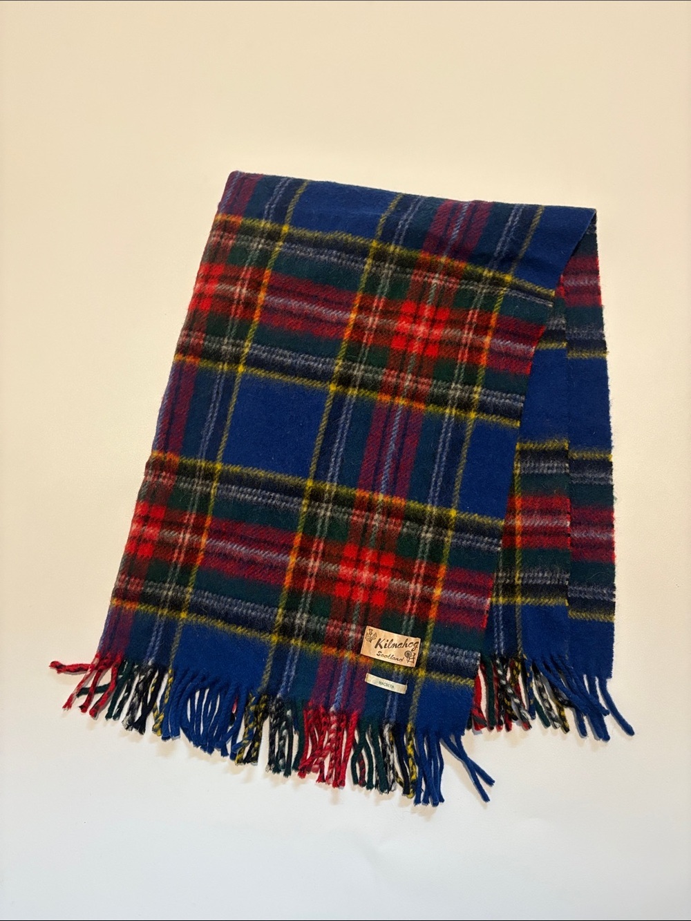 Tartan Plaid Fringe Scarf in Blue and Red
